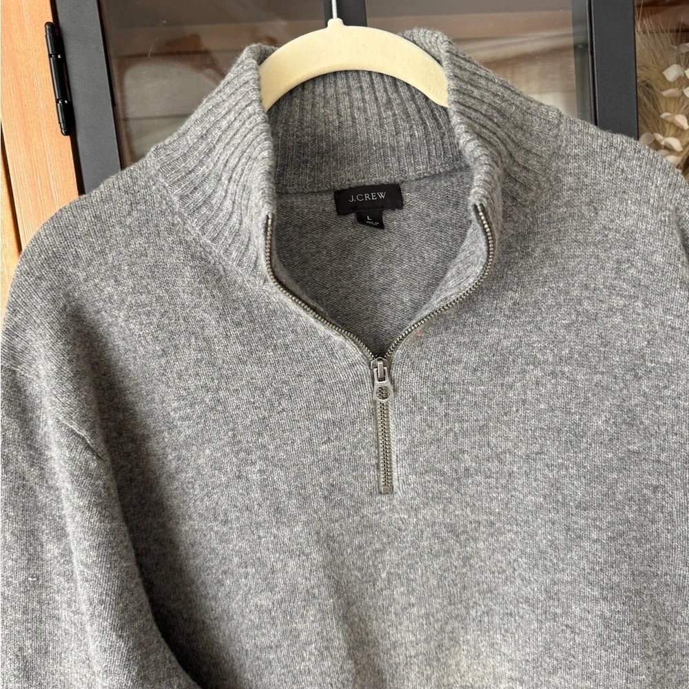 J. Crew merino wool half-zip sweater rib knit heather grey 1/4 Marled rugged
